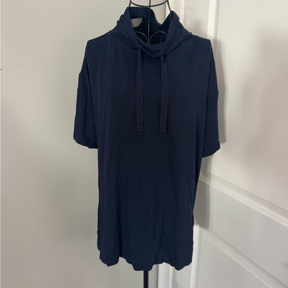 NWT Lou & Grey Short Sleeve Cowl Neck Navy Blue Top Size XS-oversized